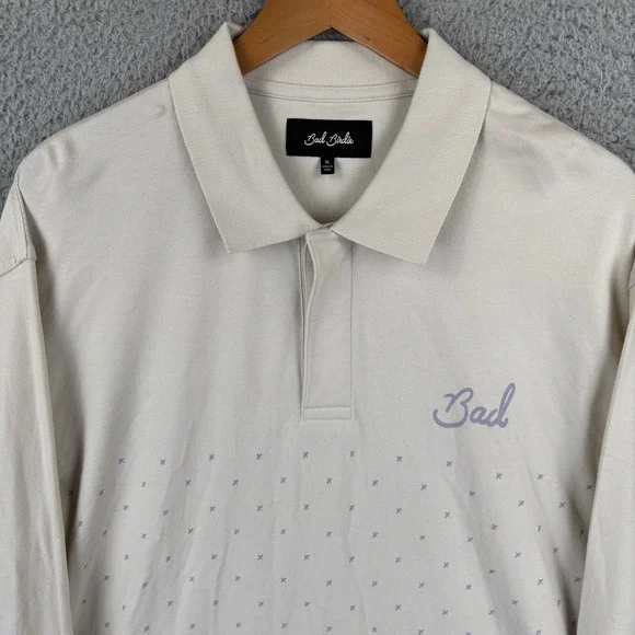 Bad Birdie Reflecting Pond Long Sleeve Polo Shirt Mens XL Beige Golf - Picture 2 of 8